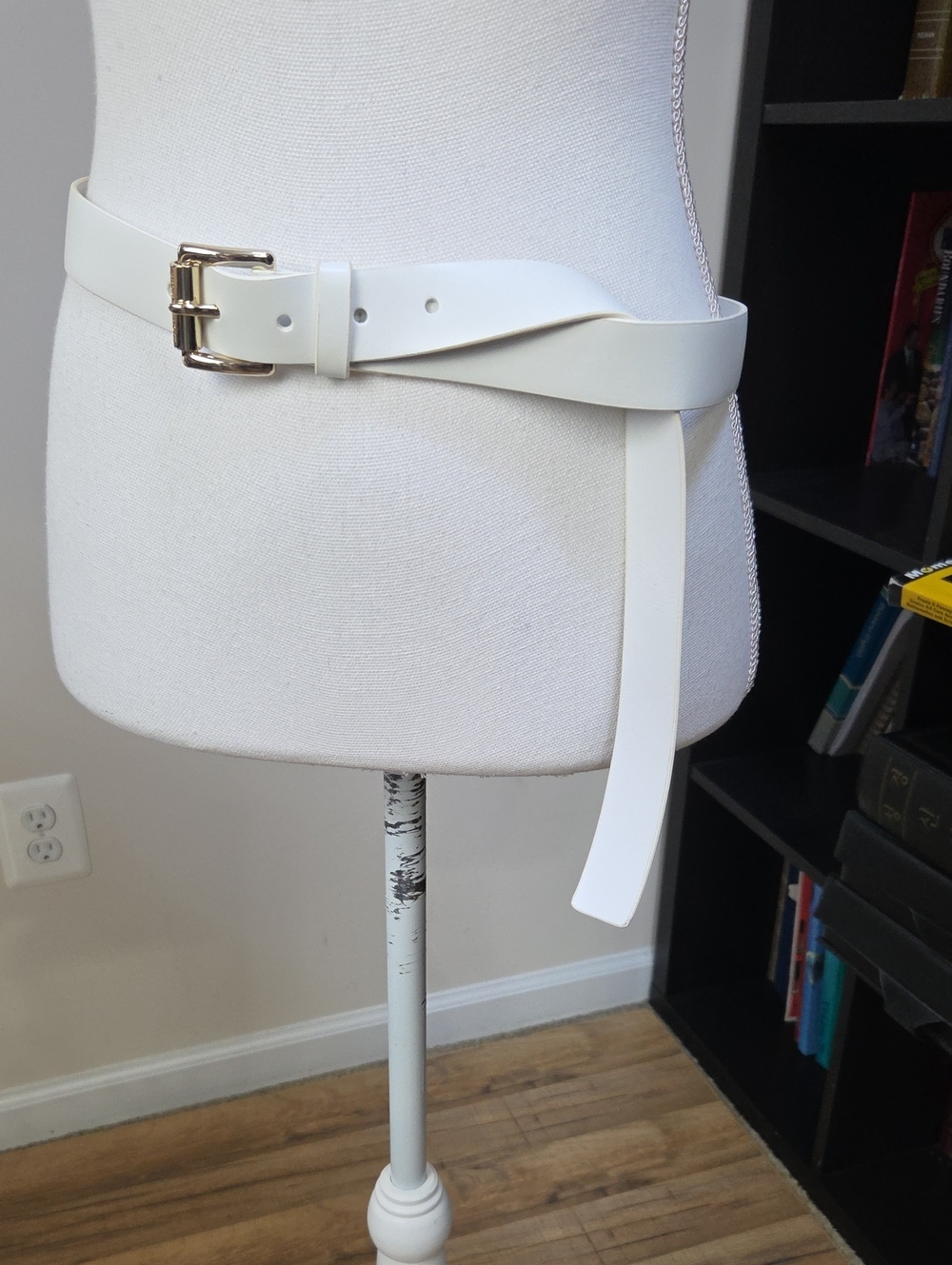 Michael Kors White Faux Leather Wrap Belt with Gold Buckle